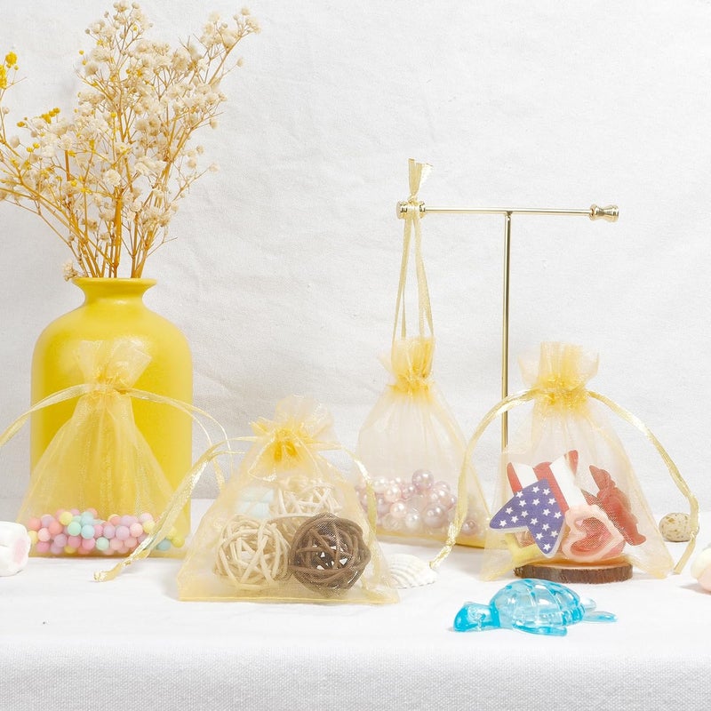 BOEIAC Organza Bags, Gold Organza Bags, 100Pcs, Sheer Organza Bags 3 x 4 inch, Jewelry Gift Bags, Party Favor Bags with Drawstring, Mesh Gift Pouches Mini Candy Bags for Wedding Birthday Party - Image 5